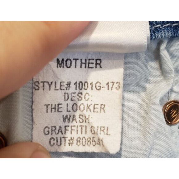 Mother Womens The Looker Graffiti Girl Distressed Blue Jeans 31 Comfort Stretch - Picture 12 of 16